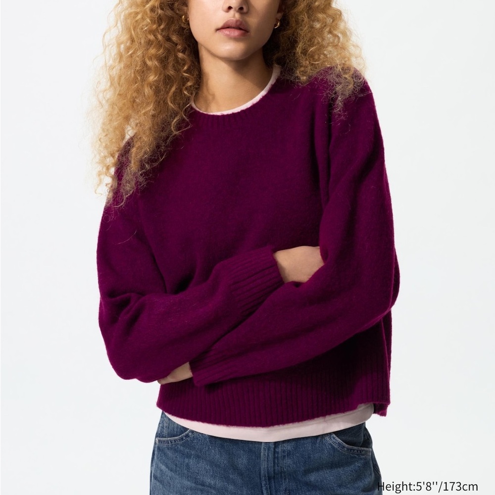 Souffle Knit Wine Crew Neck Sweater
